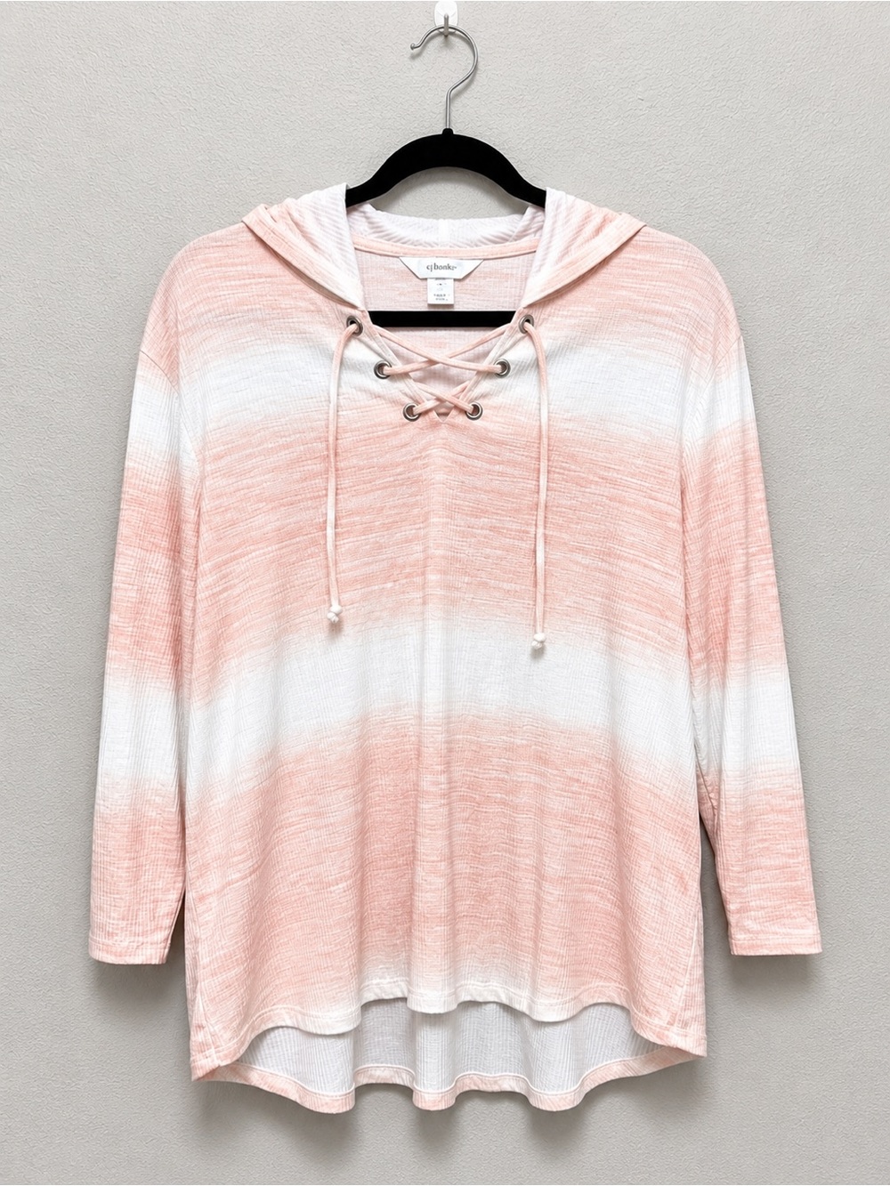 CJ Banks Peach & White Lace-Up Hoodie Top